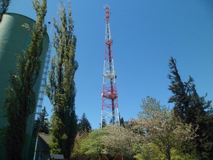 Radio tower and water towers at Council Crest Park