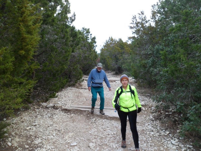 Mom and Dad descending to the creek bed