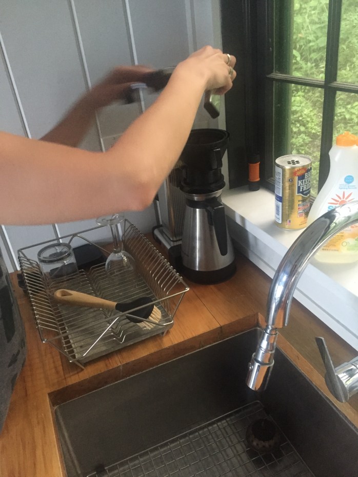 Pre-hike coffee at the cabin